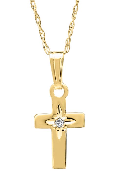 14k Gold & Diamond Cross Necklace (Baby Girls)