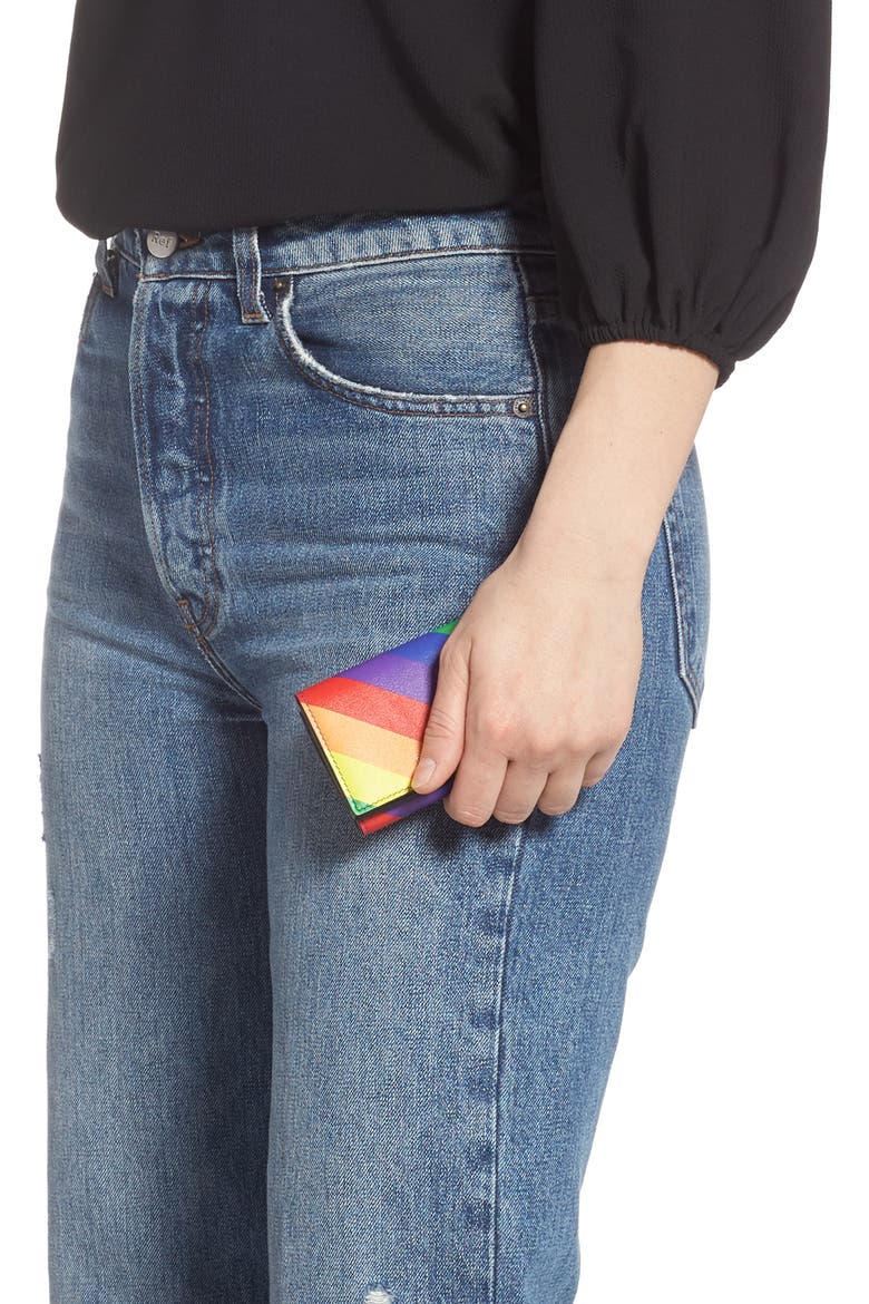 Ville Rainbow Stripe Leather Mini Trifold Wallet, Alternate, color, BLACK MULTI