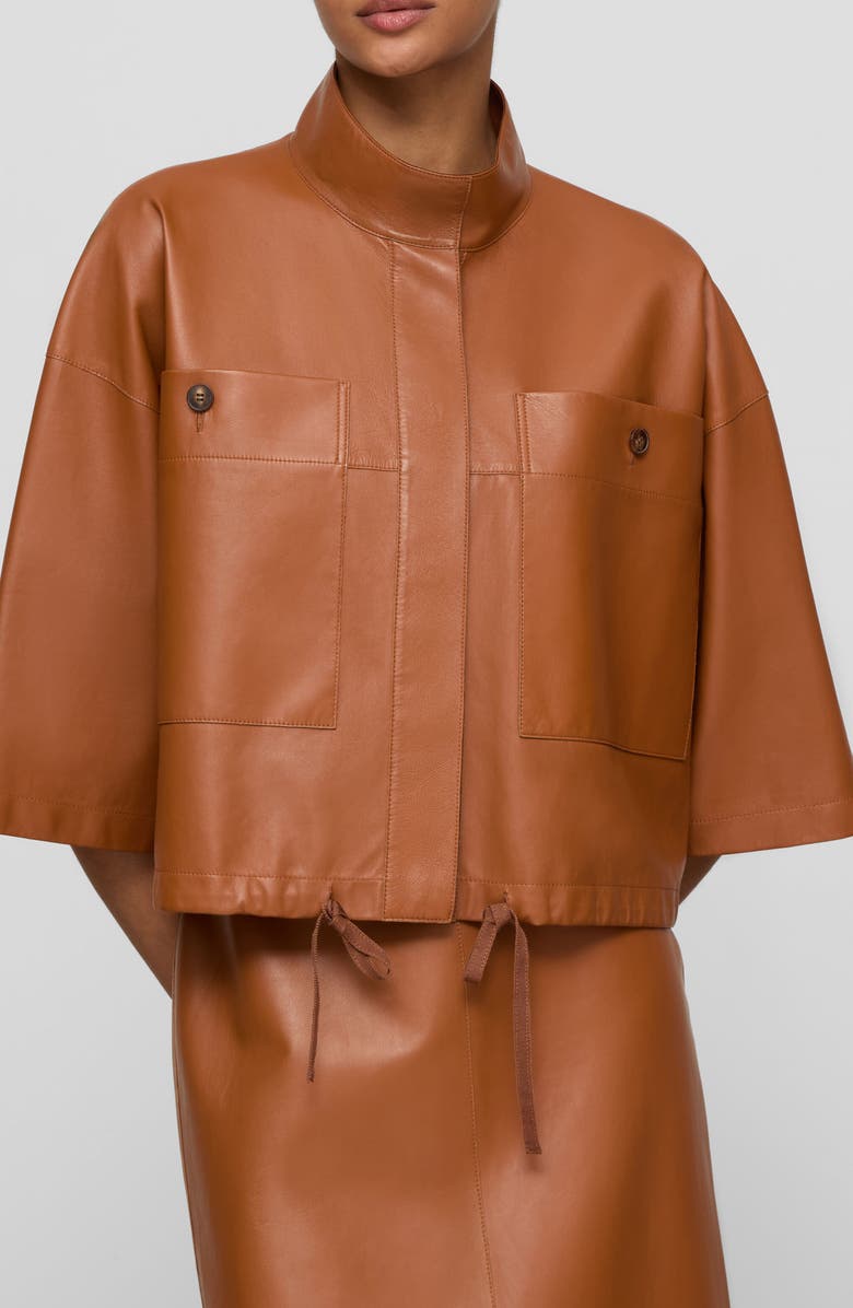 Lafayette 148 New York Oversize Leather Crop Shirt Jacket, Main, color, Copper