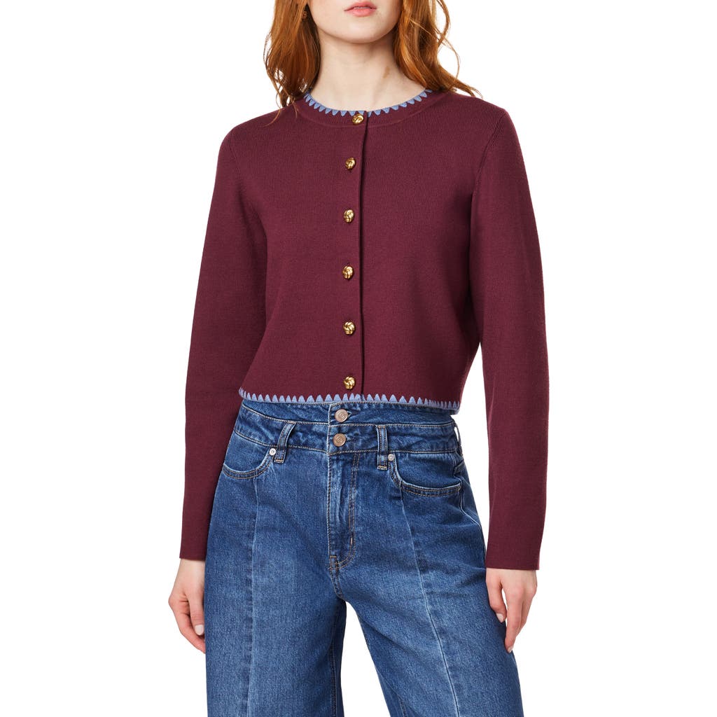 Scotch & Soda Crochet Trim Cardigan In Fig / Stonewash