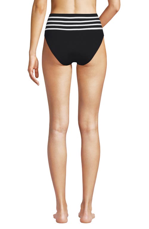 Lands' End Ribbed Smoothing High Waisted Bikini Bottoms In Black/white