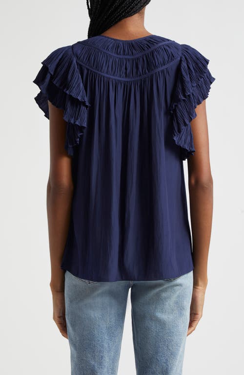 Ramy Brook Virgie Keyhole Ruffle Sleeveless Top In Spring Navy