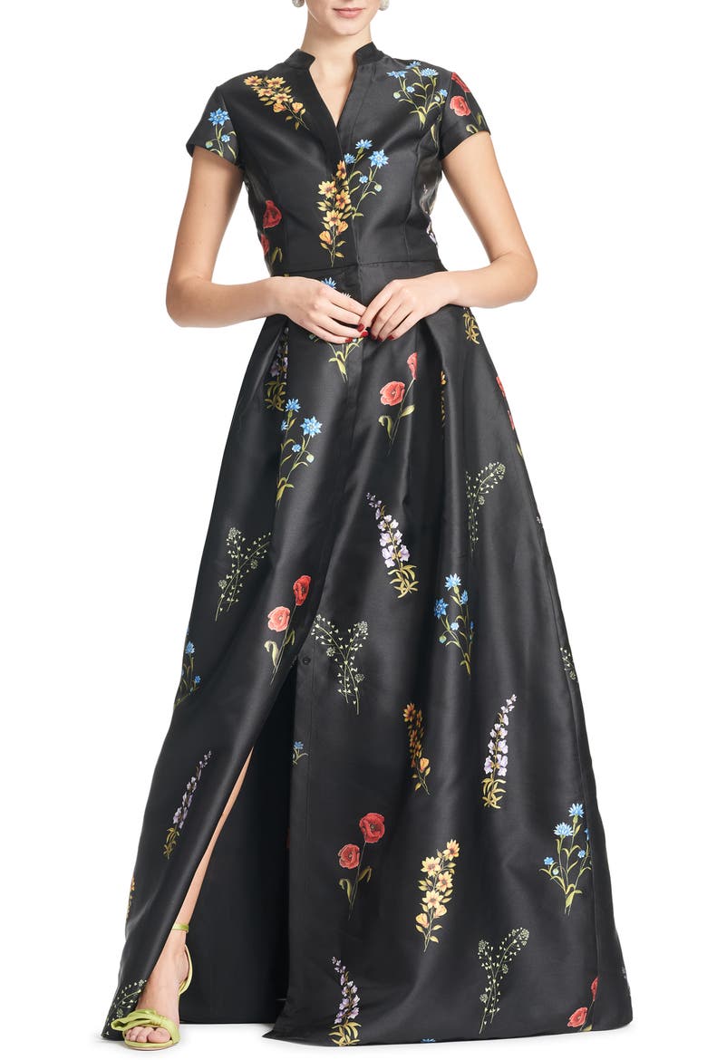 Marta Floral Mikado Ballgown, Main, color, NOIR BOUQUET