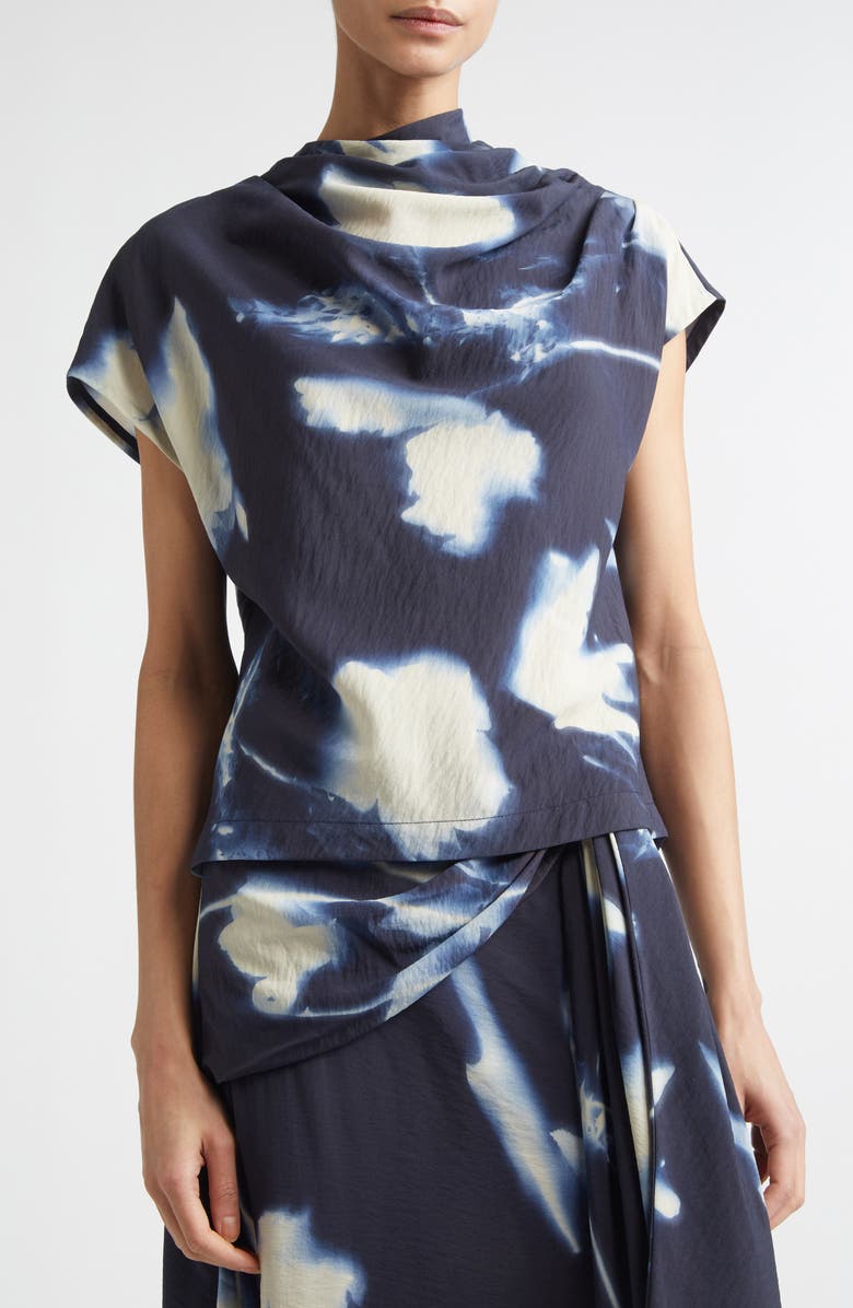 Lela Rose Abstract Floral Drape Crepe Top, Alternate, color, Navy