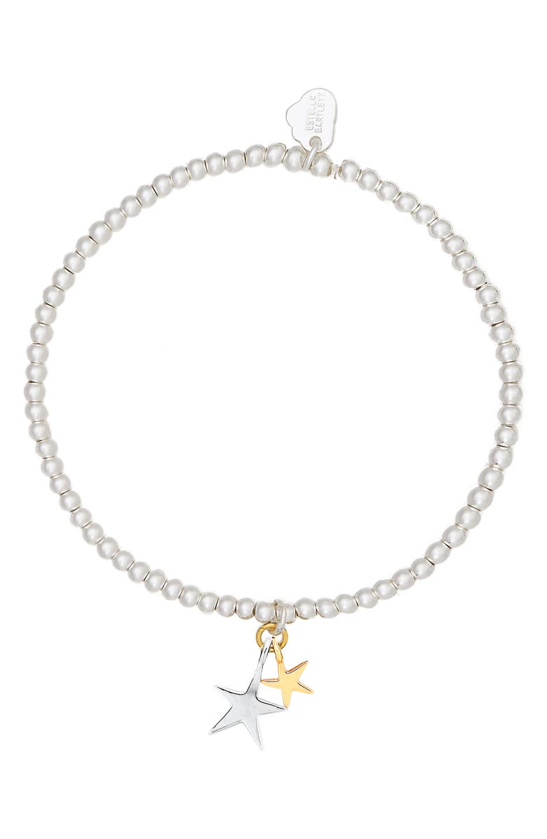 Estella Bartlett Sienna Double Star Beaded Stretch Bracelet, Alternate, color, Gold And Silver