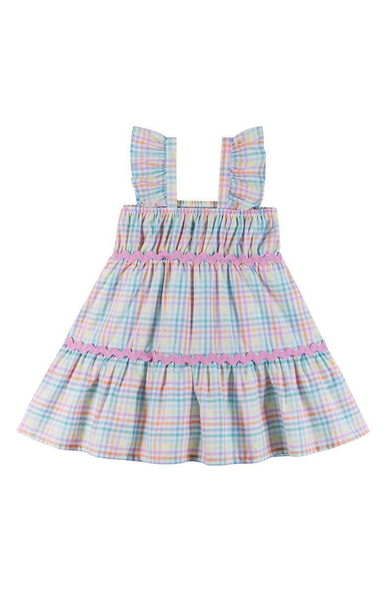 Andy & Evan Kids' Plaid Tiered Dress, Alternate, color, Wha -White Plaid