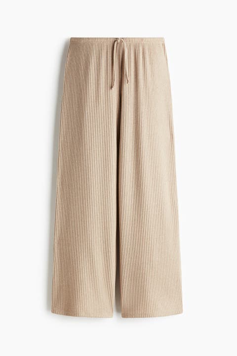 Wide Rib-knit Trousers