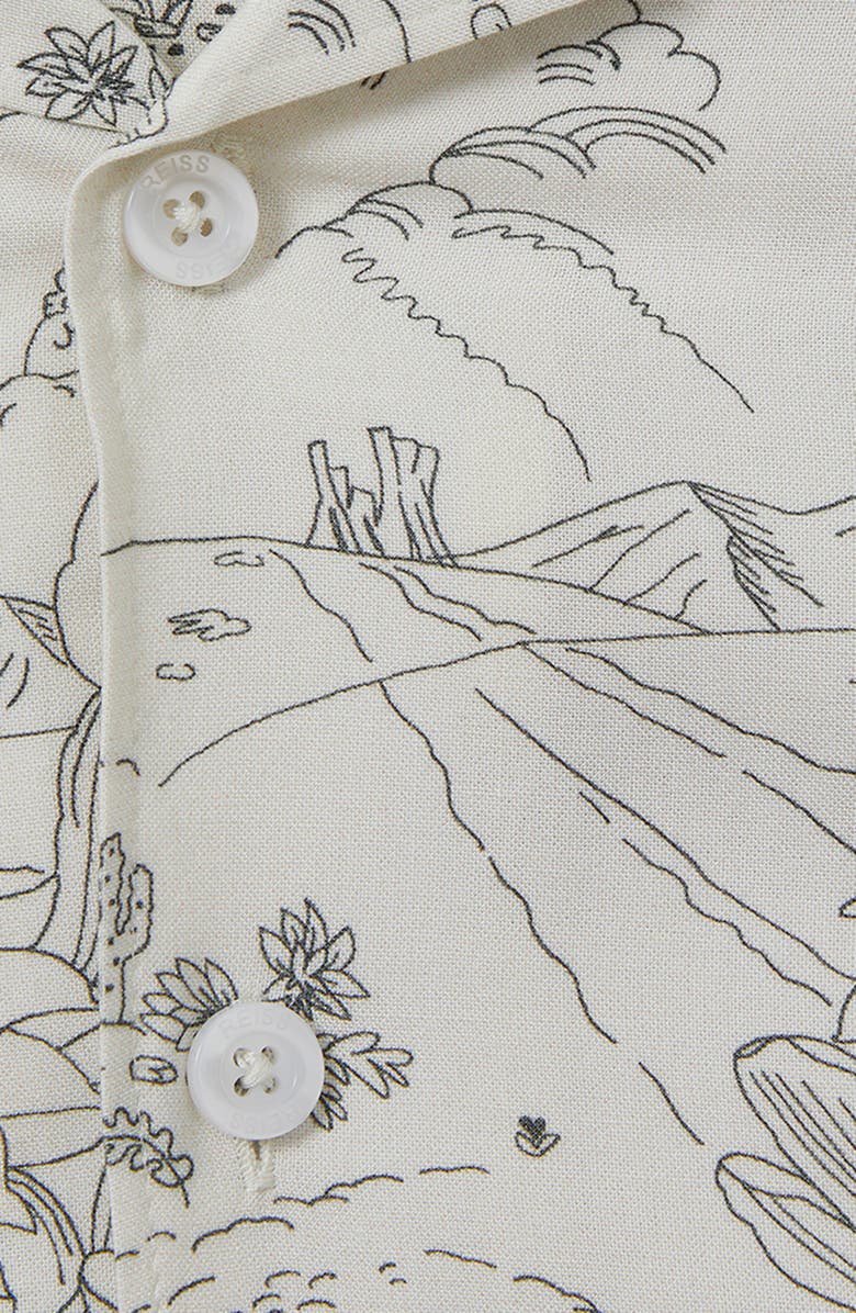 Reiss Kids' Gobi Sr. Cactus Print Short Sleeve Button-Up Shirt, Alternate, color, Ecru