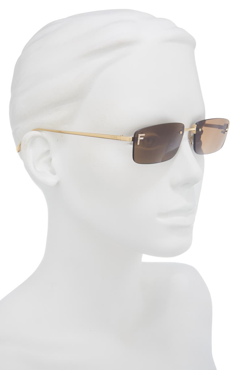 Fendi First Crystal 54mm Rimless Rectangular Sunglasses, Alternate, color, Gold / Brown