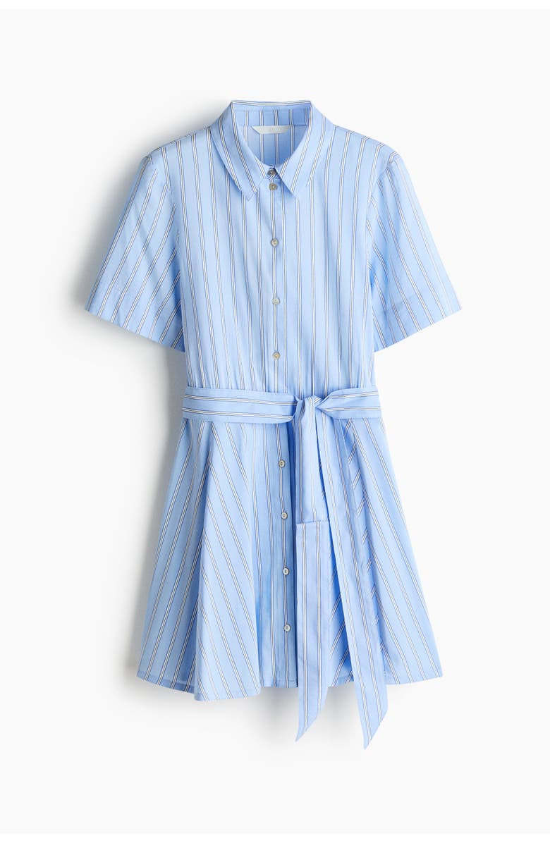 H&M Tie-belt Shirt Dress, Main, color, Light Blue/Striped