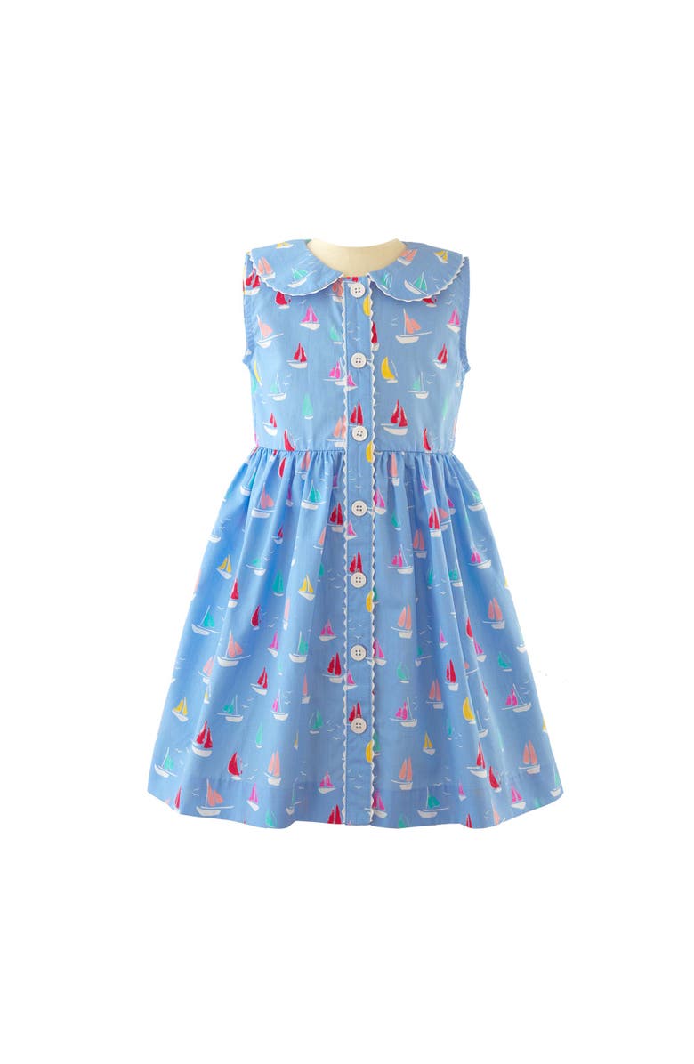 Rachel Riley Sailboat Sleeveless Button-Front Dress, Main, color, 