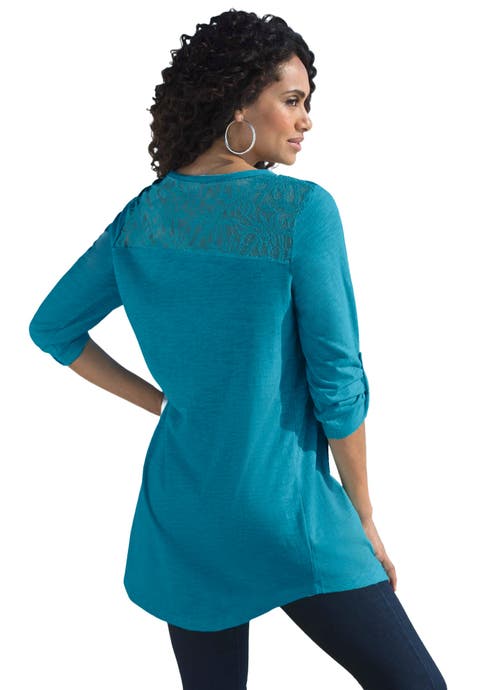 Textured Lace Trimmed Tunic (Plus)