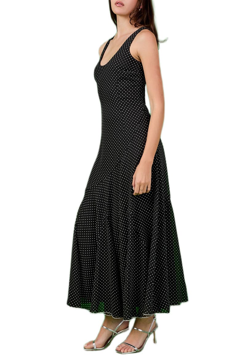 Dot Sleeveless Godet Maxi Dress, Alternate, color, BLACK/ WHITE