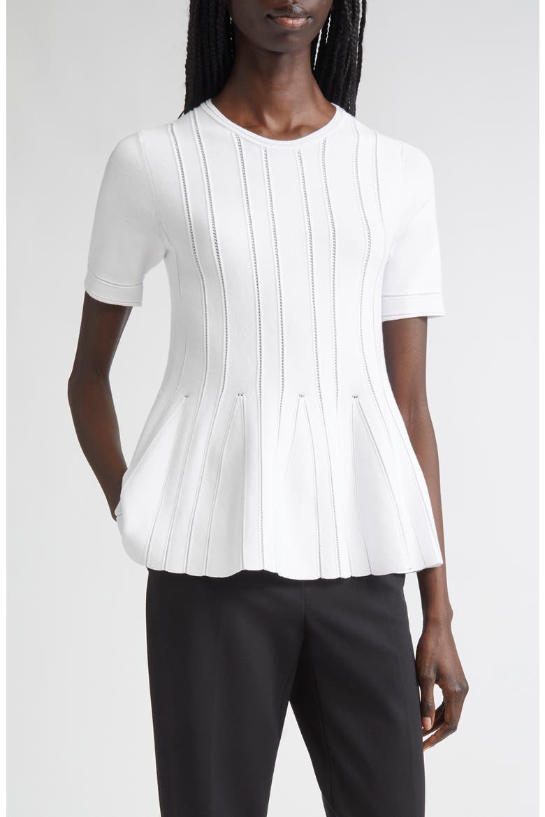Epoche Short Sleeve Peplum Sweater, Main, color, WHITE