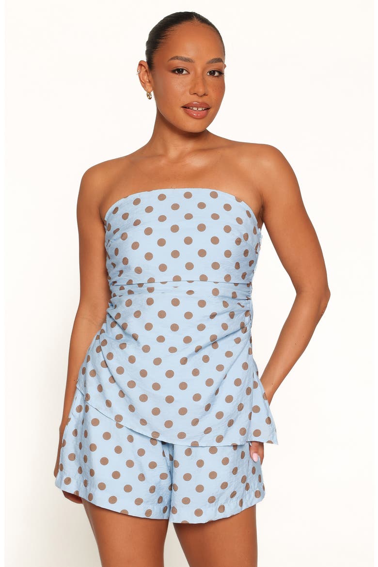 Bronte Polka Dot Strapless Top & Shorts Set, Alternate, color, BLUE