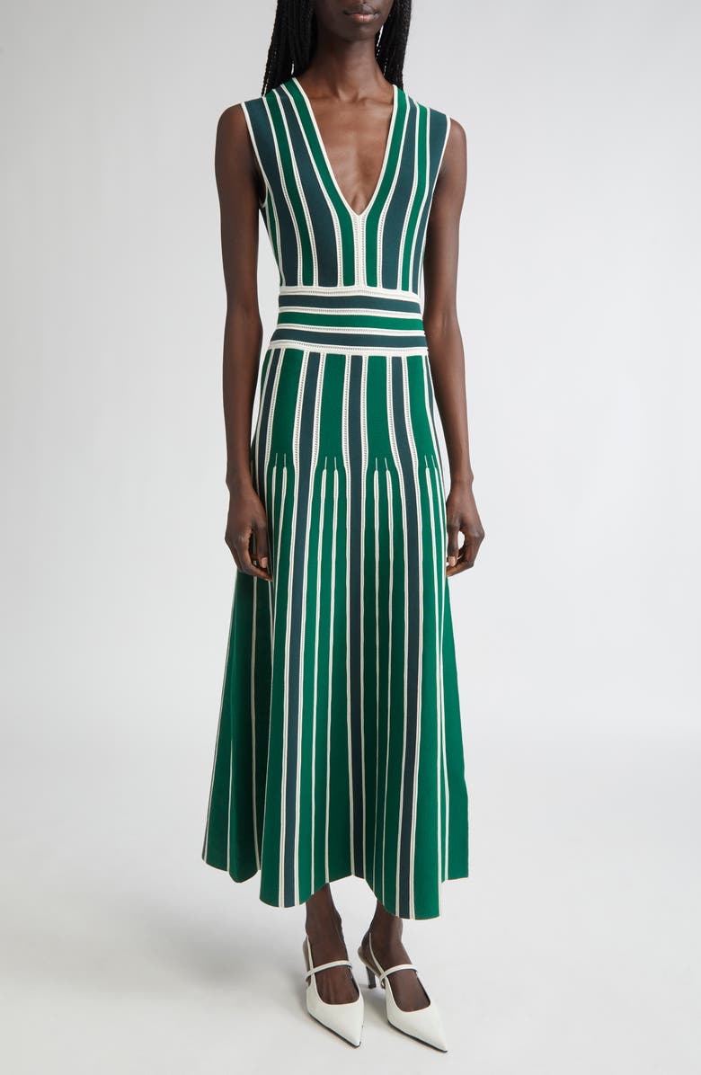 Max Mara Tallone Stripe Sleeveless Maxi Sweater Dress, Main, color, Green