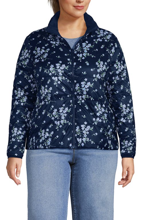 Lands' End Wanderweight Reversible Packable Down Jacket In Navy/deep Sea Navy Floral