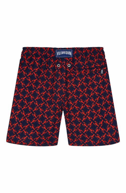 Vilebrequin Boy's Homard Lobster Printed Swim Shorts In Bleu Marine