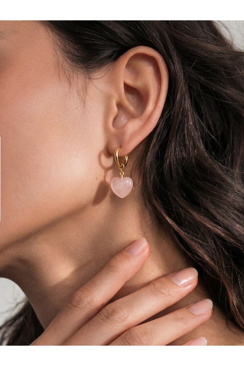 Heart Quartz Charm Earrings, Alternate, color, Pink