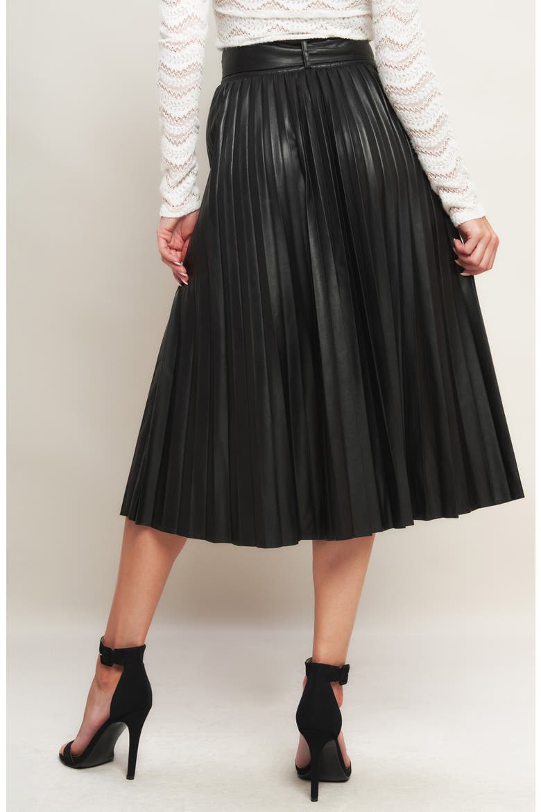 Faux Leather Pleated Midi Skirt, Alternate, color, BLACK