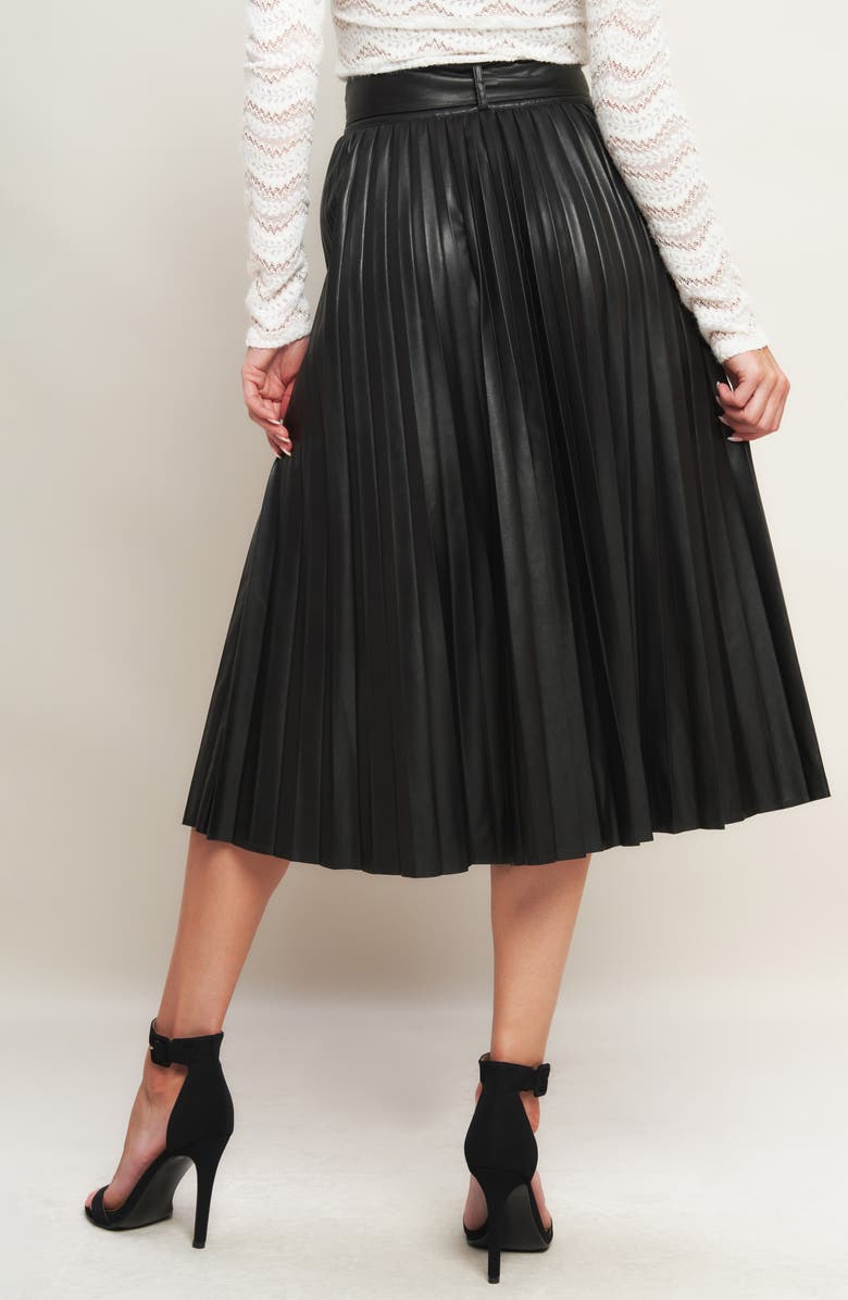 FLYING TOMATO Faux Leather Pleated Midi Skirt, Alternate, color, Black