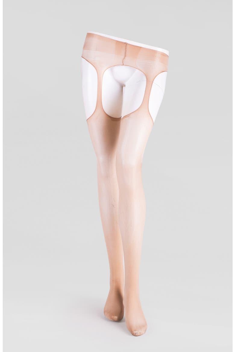 Lustrous Silky Shiny Sheer Suspender Crotchless Tights, Alternate, color, NATURAL