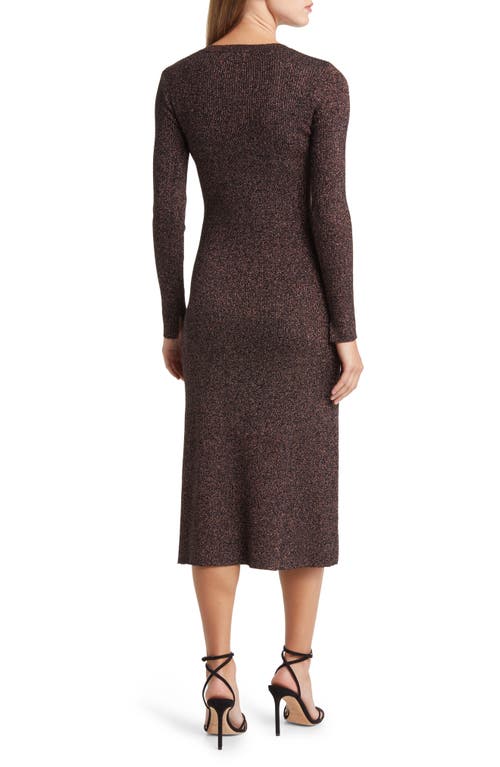 Zoe And Claire Metallic Long Sleeve Midi Sweater Dress In Brown