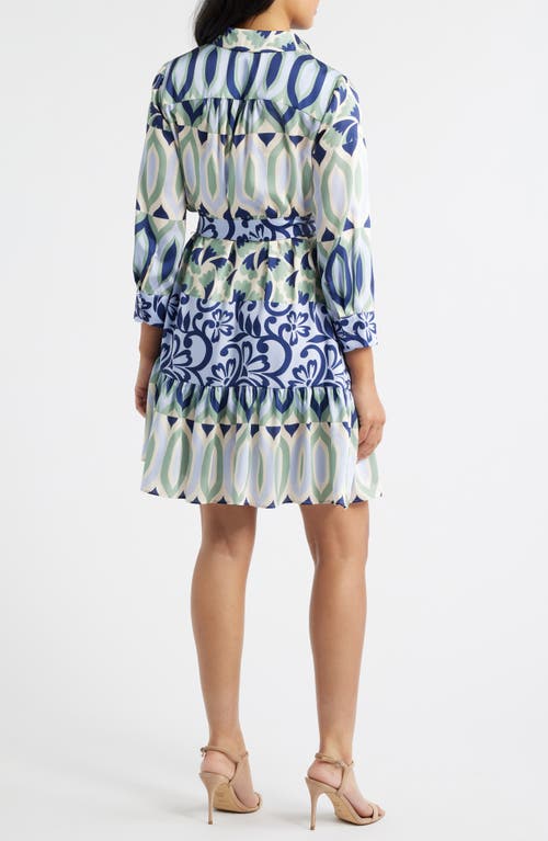 Julia Jordan Mixed Print Mini Shirtdress In Blue