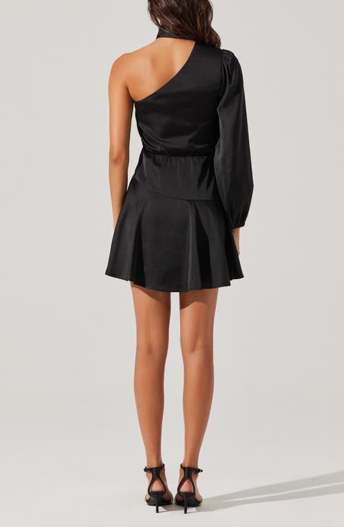 Astr The Label Satin Scarf One-shoulder Minidress In Black