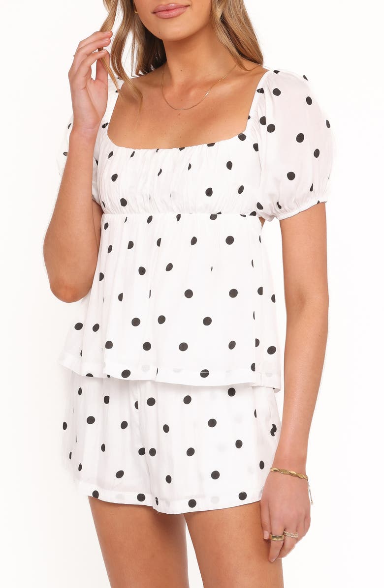 Petal & Pup Julia Polka Dot Puff Sleeve Top & Shorts Set, Alternate, color, Black Polka Dot