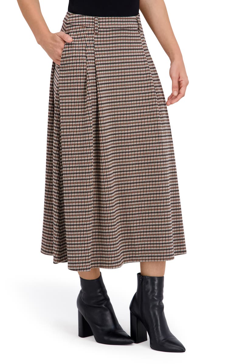 Ookie & Lala Plaid Pleated Midi Skirt, Alternate, color, Black/ Camel