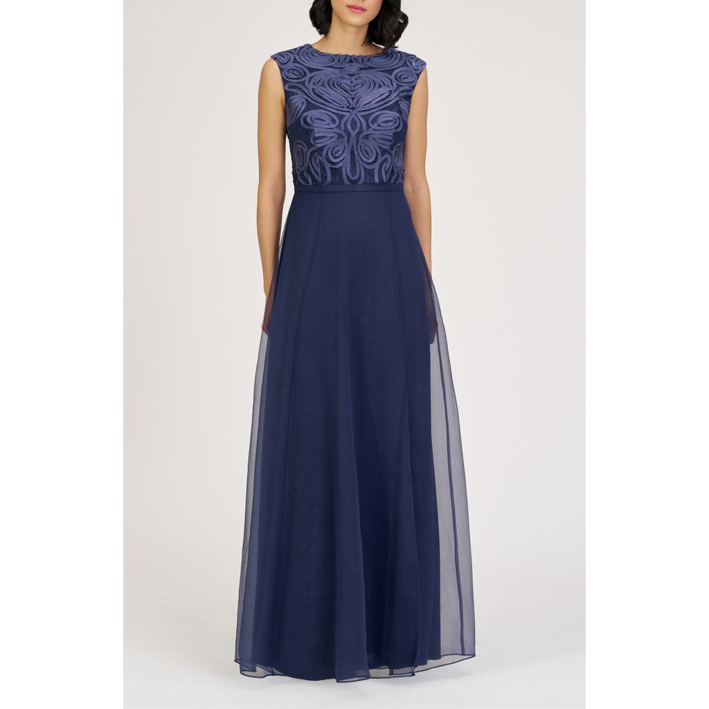 Js Collections Keira Soutache Lace Bodice Gown In Blue