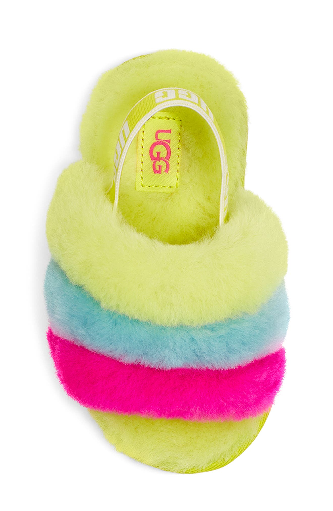 Fluff Yeah Genuine Shearling Slide Sandal, Alternate, color, NEON RAINBOW