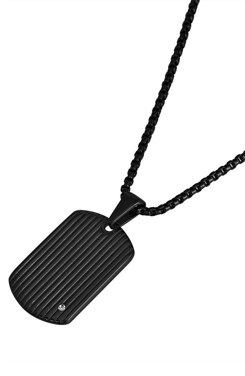 GEOFFREY BEENE Men's Stainless Steel Textured Dog Tag Pendant Necklace, Alternate, color, Black
