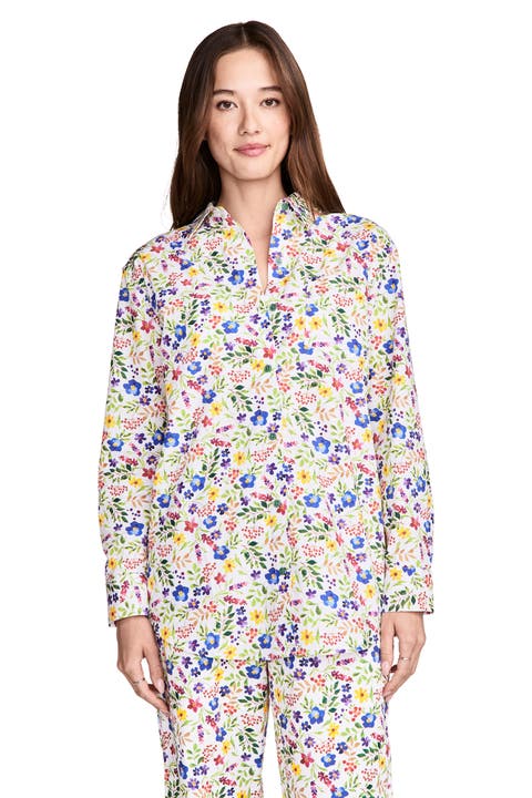 Women's 100% Cotton Poplin Long Sleeve Button Up