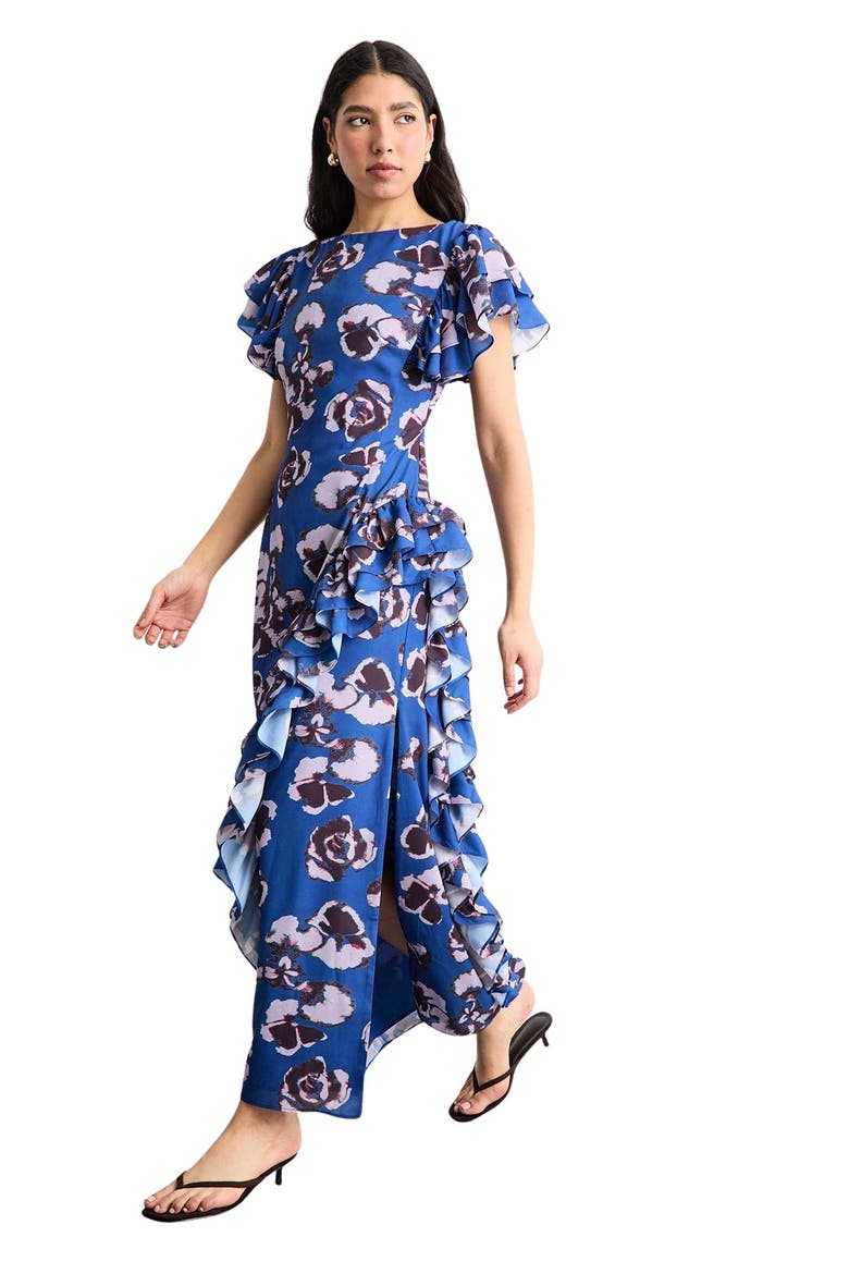 Side Split Ruffle Detail Maxi Dress, Alternate, color, Floral
