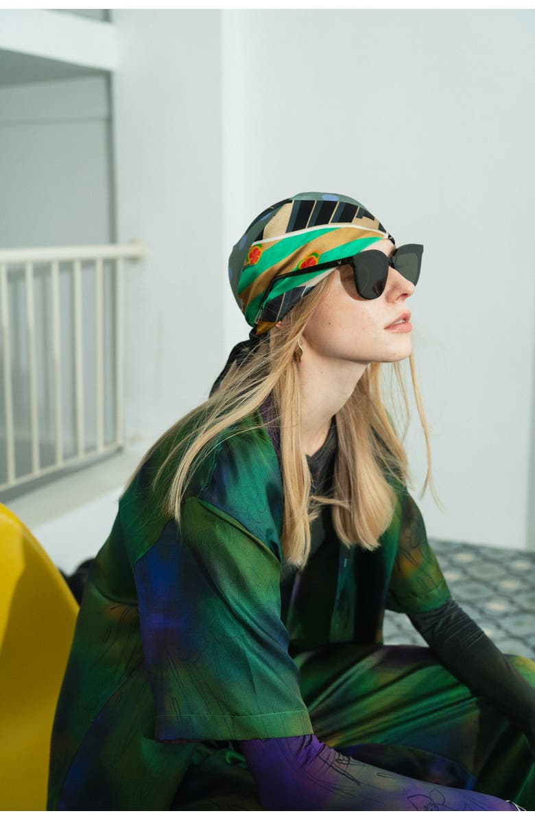 Lost Pattern Seasons In Park Silk Bandana, Alternate, color, Black