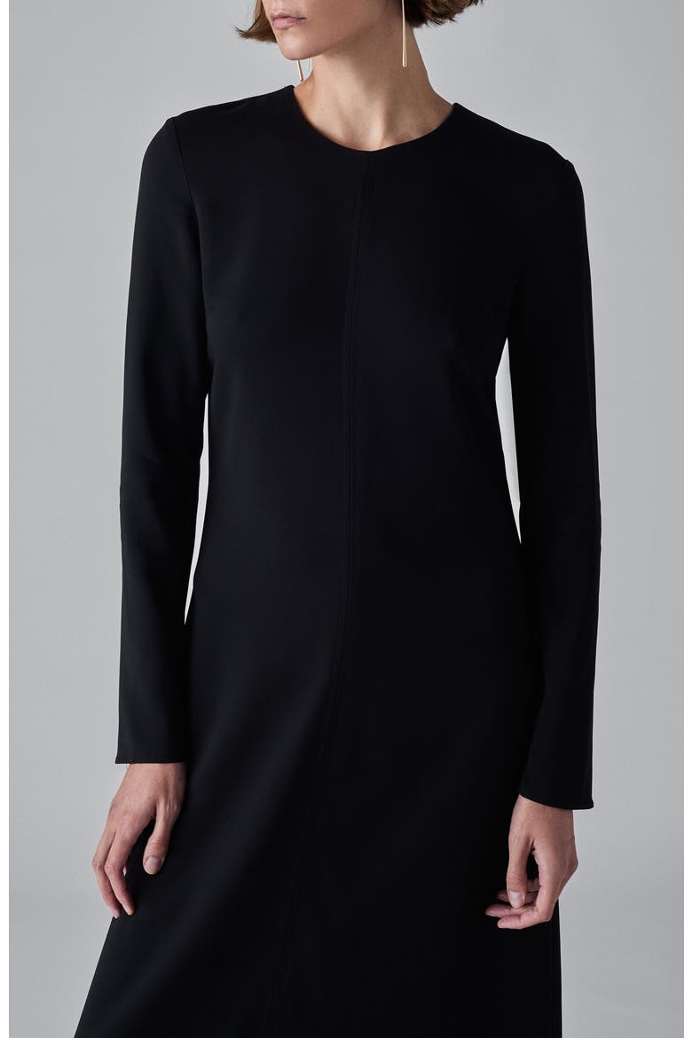Long Sleeve Column Dress in Viscose Crepe, Alternate, color, Black