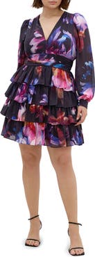City Chic Kailey Long Sleeve Floral Print Minidress
