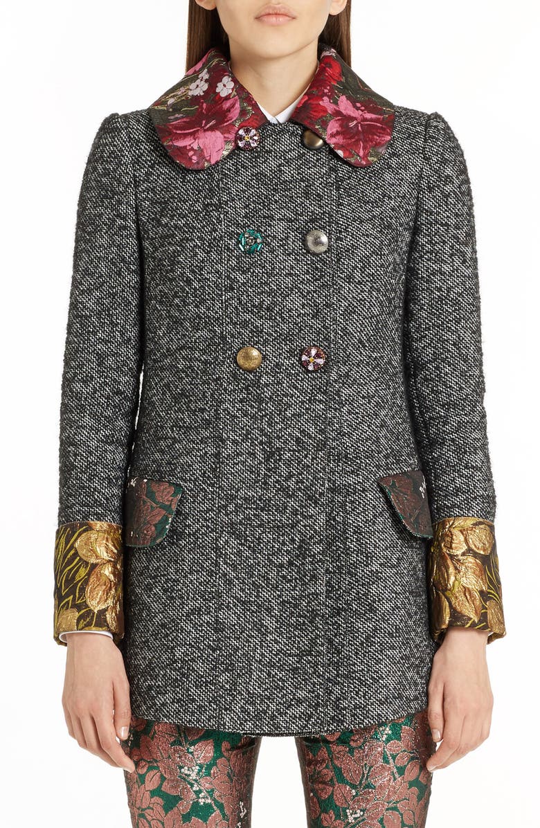 Dolce&Gabbana Jacquard Trim Tweed Coat, Main, color, Fantasy