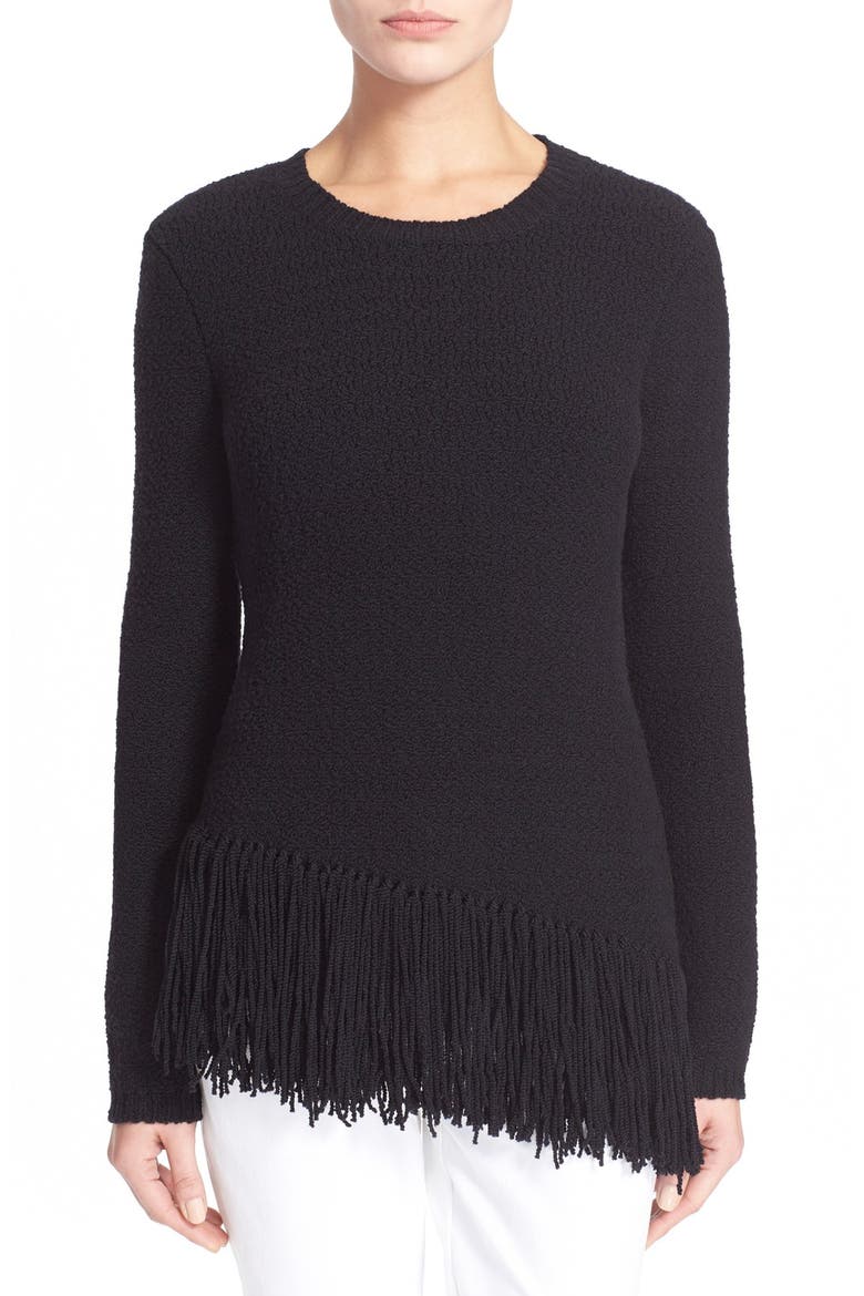 'Hudina R' Fringe Merino Sweater, Main, color, BLACK