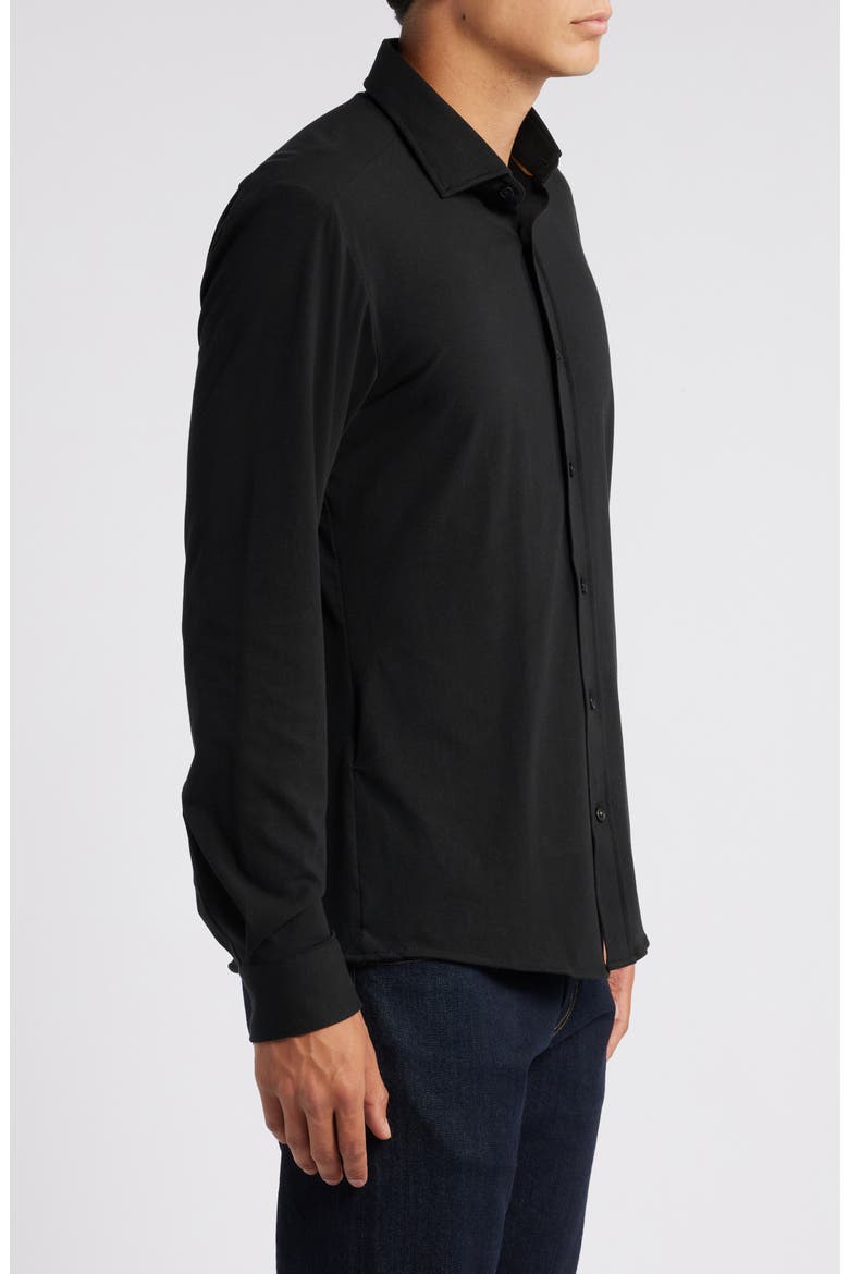 Roan Solid Stretch Cotton Button-Up Shirt, Alternate, color, BLK