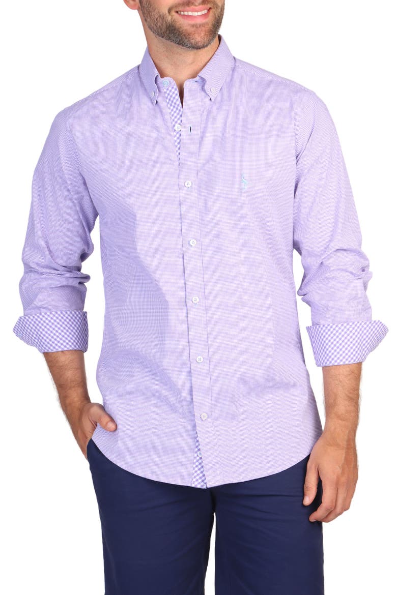 Micro Gingham Long Sleeve Button-Down Shirt, Alternate, color, LILAC