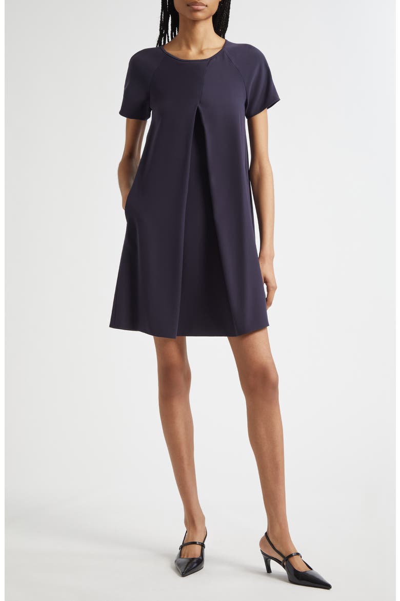 Inverted Pleat Short Sleeve Dress, Main, color, SOLID DARK BLUE