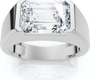 Bliss Diamond Certified 3Ct Men's Emerald Cut Half Bezel Diamond Ring 14k Gold or Pt Lab Grown
