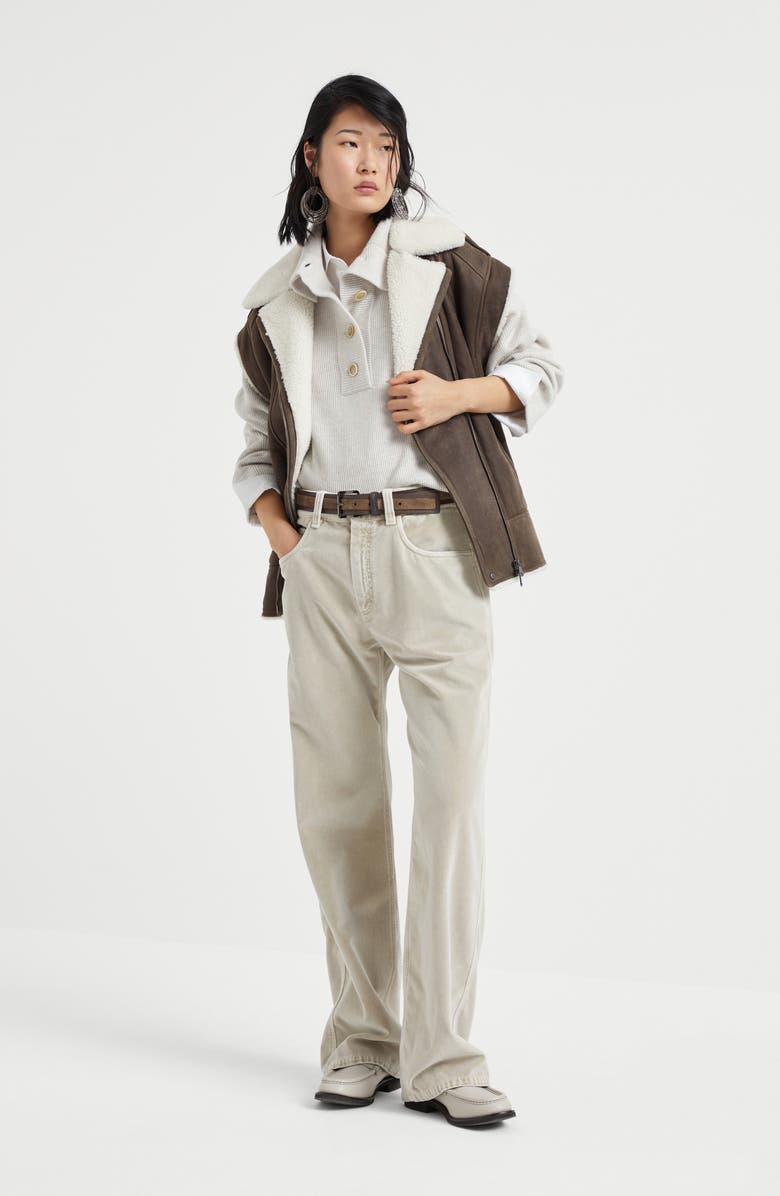 Brunello Cucinelli Cashmere English rib polo-style sweater with monili, Alternate, color, 