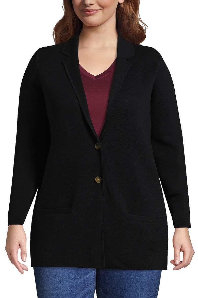 Fine Gauge Cotton Button Front Blazer Sweater, Main, color, Black