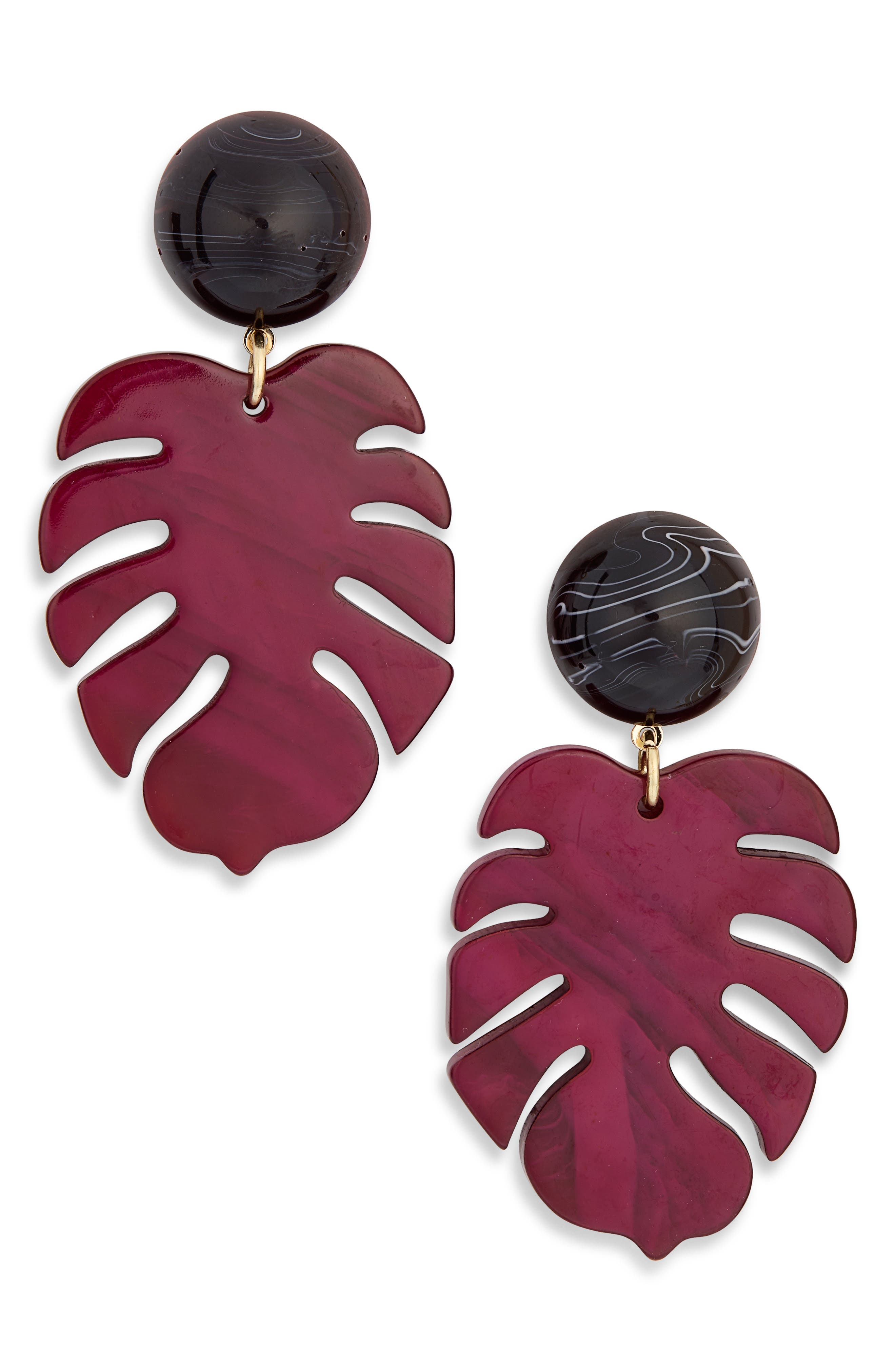 Tasha Resin Leaf Drop Earrings In Burgundy