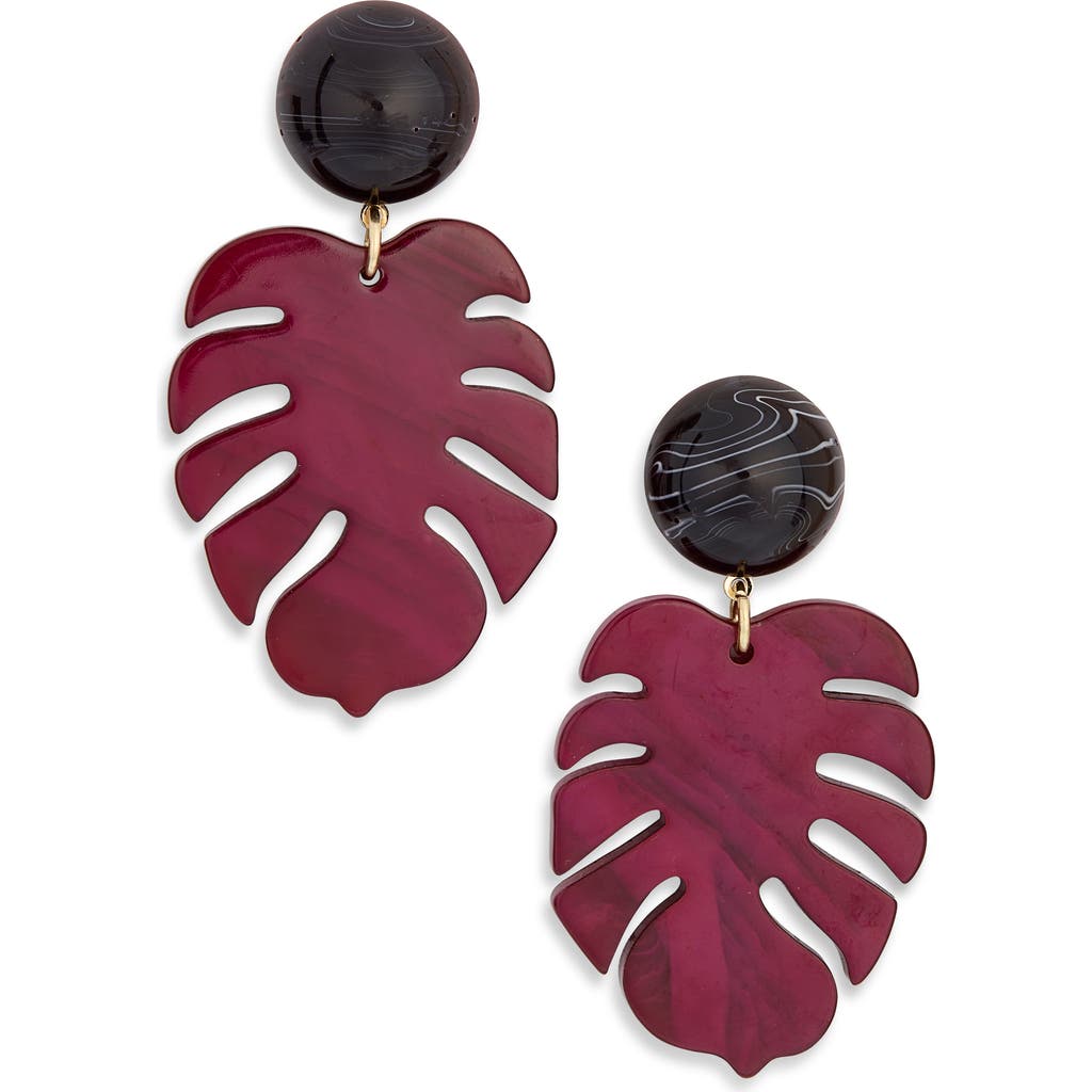 Tasha Resin Leaf Drop Earrings In Burgundy