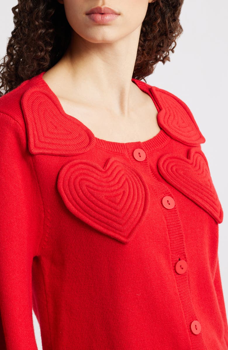 FARM Rio Red Heartful Knit Cardigan, Alternate, color, Red
